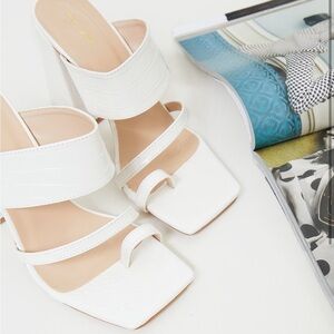 Pretty Little Thing white mule heels